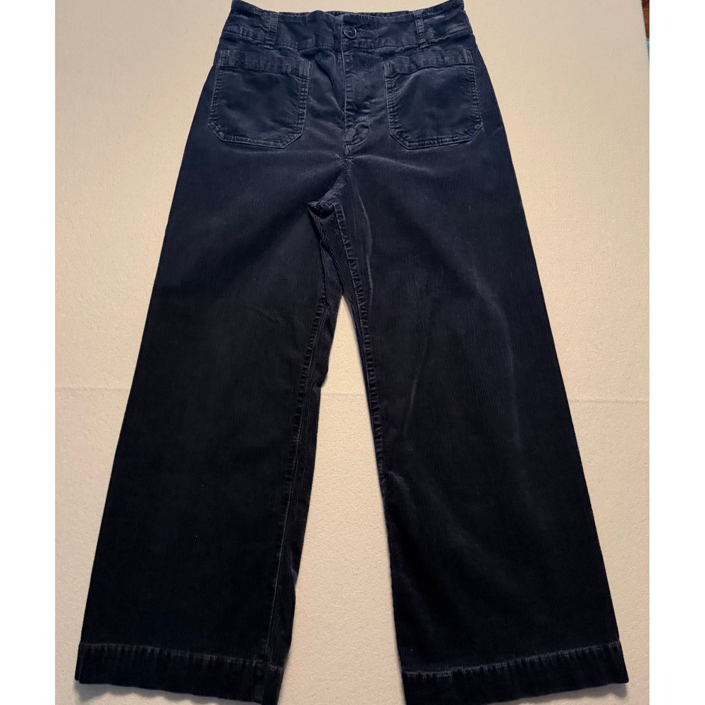 Maeve Anthropologie The Colette Wide Leg Corduroy Velvet Pants Navy Blue Sz 30P